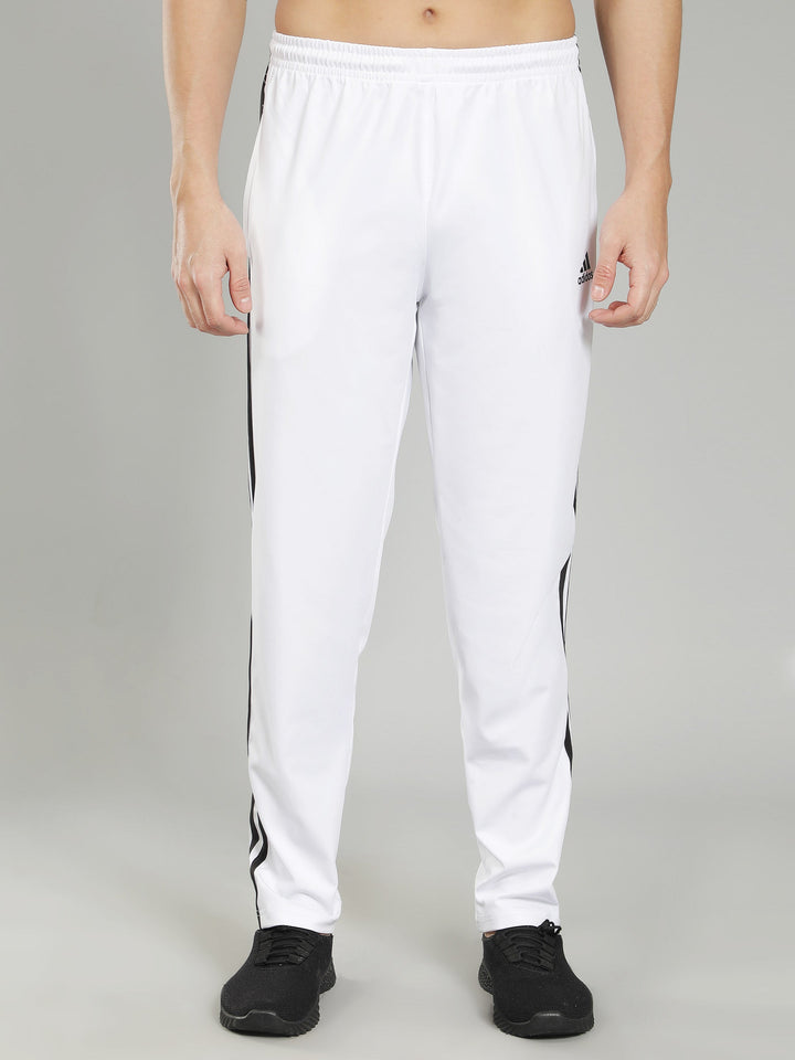 Adidas Solid Casual Men White & Black Strips Track Pants
