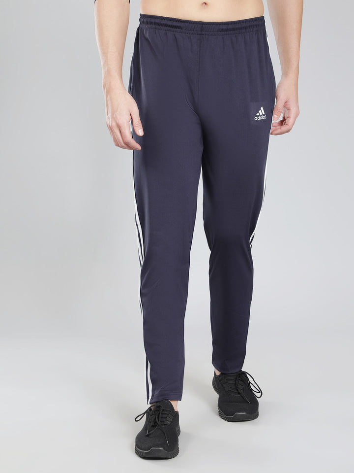 Adidas Solid Casual Men Navy Blue & White Stripes Track Pants