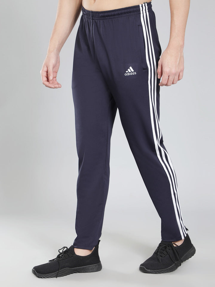 Adidas Solid Casual Men Navy Blue & White Stripes Track Pants