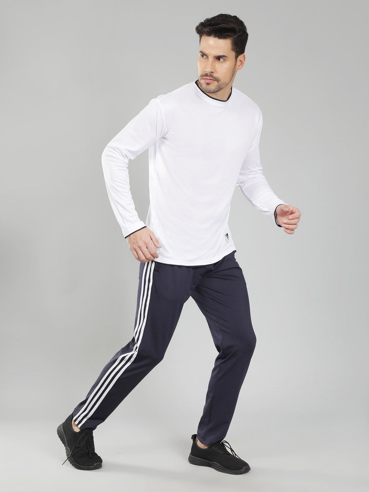 Adidas Solid Casual Men Navy Blue & White Stripes Track Pants
