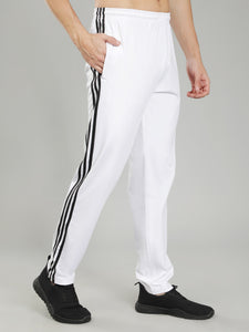 Adidas Solid Casual Men White & Black Strips Track Pants